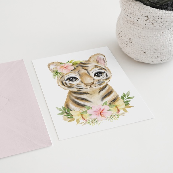 Cute Watercolor Floral Tiger Wall Art Print Poster Unframed - Picture 7 of 9